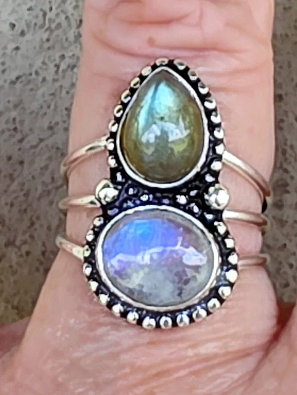 Rainbow Moonstone & Labradorite Gemstone Ring In 925 Sterling Silver (7)